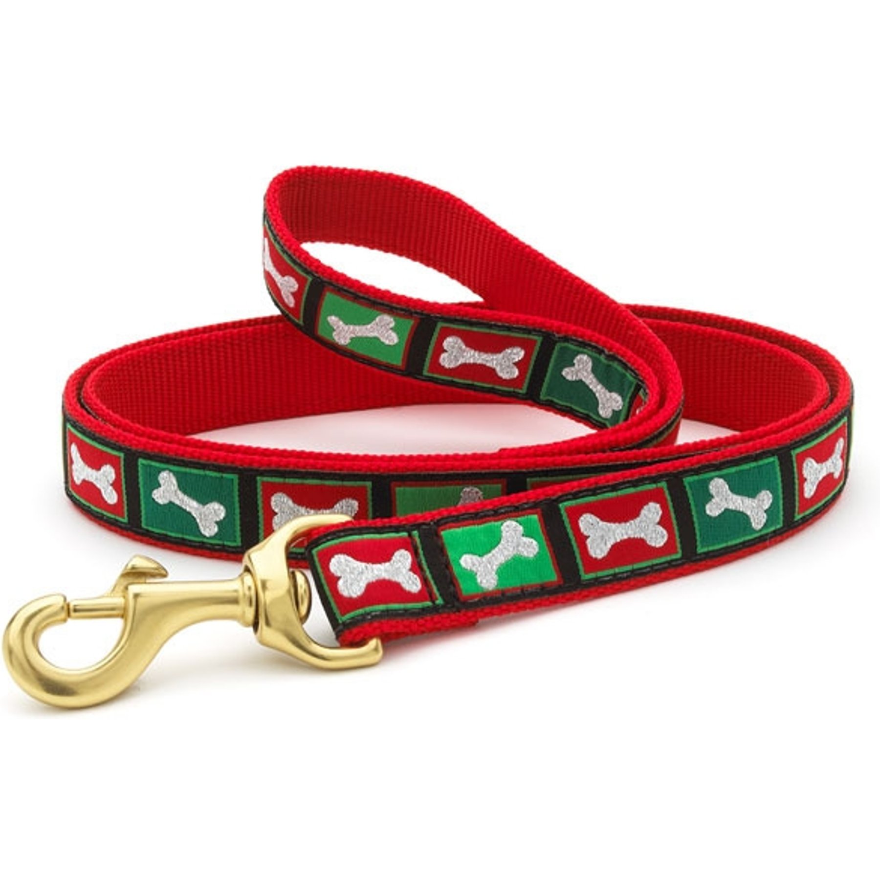 Up Country Christmas Bones Lead D-Ring Standard Dog Leash, Narrow: 5-ft long, 5/8-in wide