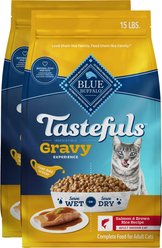 Blue Buffalo Tastefuls Irresistible Gravy Experience Adult Indoor Salmon & Brown Rice Recipe Dry Cat Food, 30-lb bundle