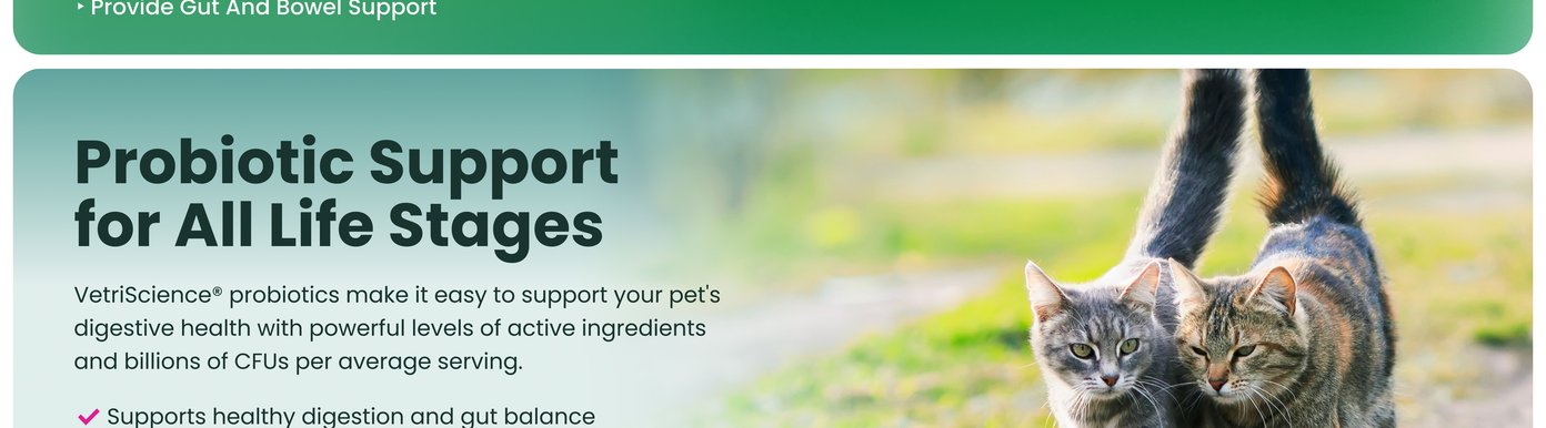 VetriScience probiotics are described as an easy way to support a pet’s digestive health at all life stages. The formulas offer powerful levels of active ingredients and billions of CFUs per average serving to support healthy digestion and gut balance. Additional claims include easy daily and targeted digestive support, plus multiple formats for every pet’s preference.