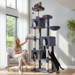 TSCOMON Multi Level Basket 81.5-in Polyester Plush Condo Cat Scratching Post, Deep Grey