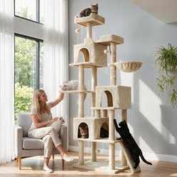TSCOMON Multi Level Basket 81.5-in Polyester Plush Condo Cat Scratching Post, Beige