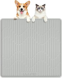 Bartuke Waterproof Bowl Raised Edge BPA Free & Non-Slip Food & Water Silicone Dog & Cat Placemat, Light Grey, X-Large: 24 x 24-in