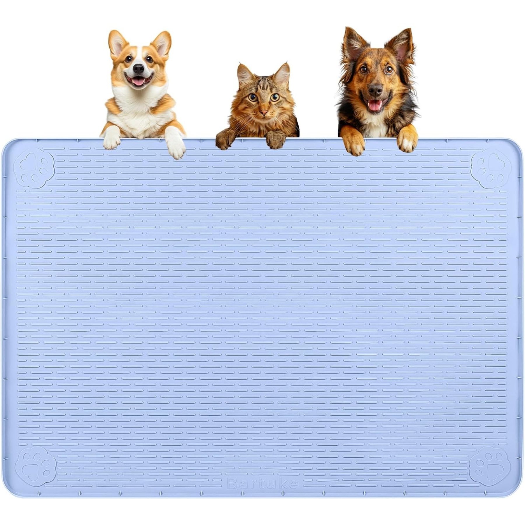 Bartuke Silicone Raised Edge Waterproof Non-Slip Dog & Cat Placemat, X-Large: 40 x 28-in, Blue