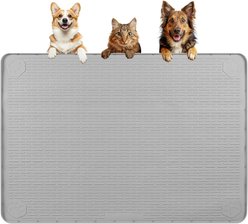Bartuke Silicone Raised Edge Waterproof Non-Slip Dog & Cat Placemat, X-Large: 40 x 28-in, Light Grey