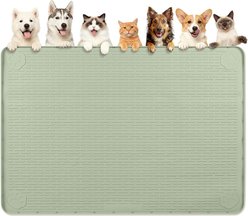 Bartuke Waterproof Non-Slip Silicone Dog & Cat Bowl Mat with Raised Edge, Green, X-Large: 70 x 45-in
