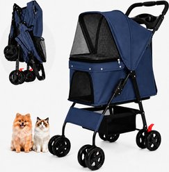 Yafylly Multi Functional Tray 2 Safety Leashes Storage Basket & Breathable Mesh Dog Stroller, Blue