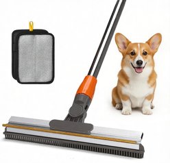 MIXJOY 1+1 Dual-Sided Carpet Rake Adjustable Length Dog Hair Remover, 31 to 60-in, Grey