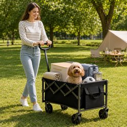 Heeyoo Foldable Wagon Cart Dog Carrier, Black