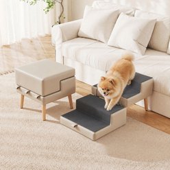 Yafylly 2-in-1 Foldable Wooden Frame & Non-Slip Surface Dog & Cat Steps, Gray slide 1 of 9