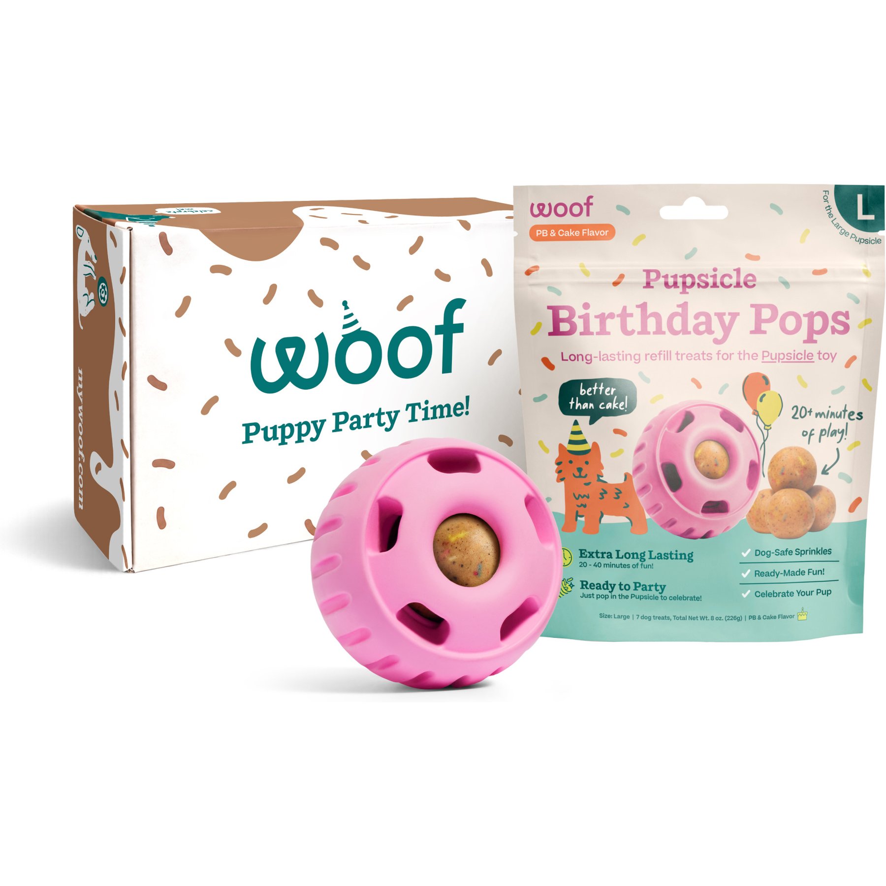 Woof Pupsicle Party Pack Party Pupsicle + Birthday Pops Bundle Balls Dog Toy, 2 count, Pink, Large