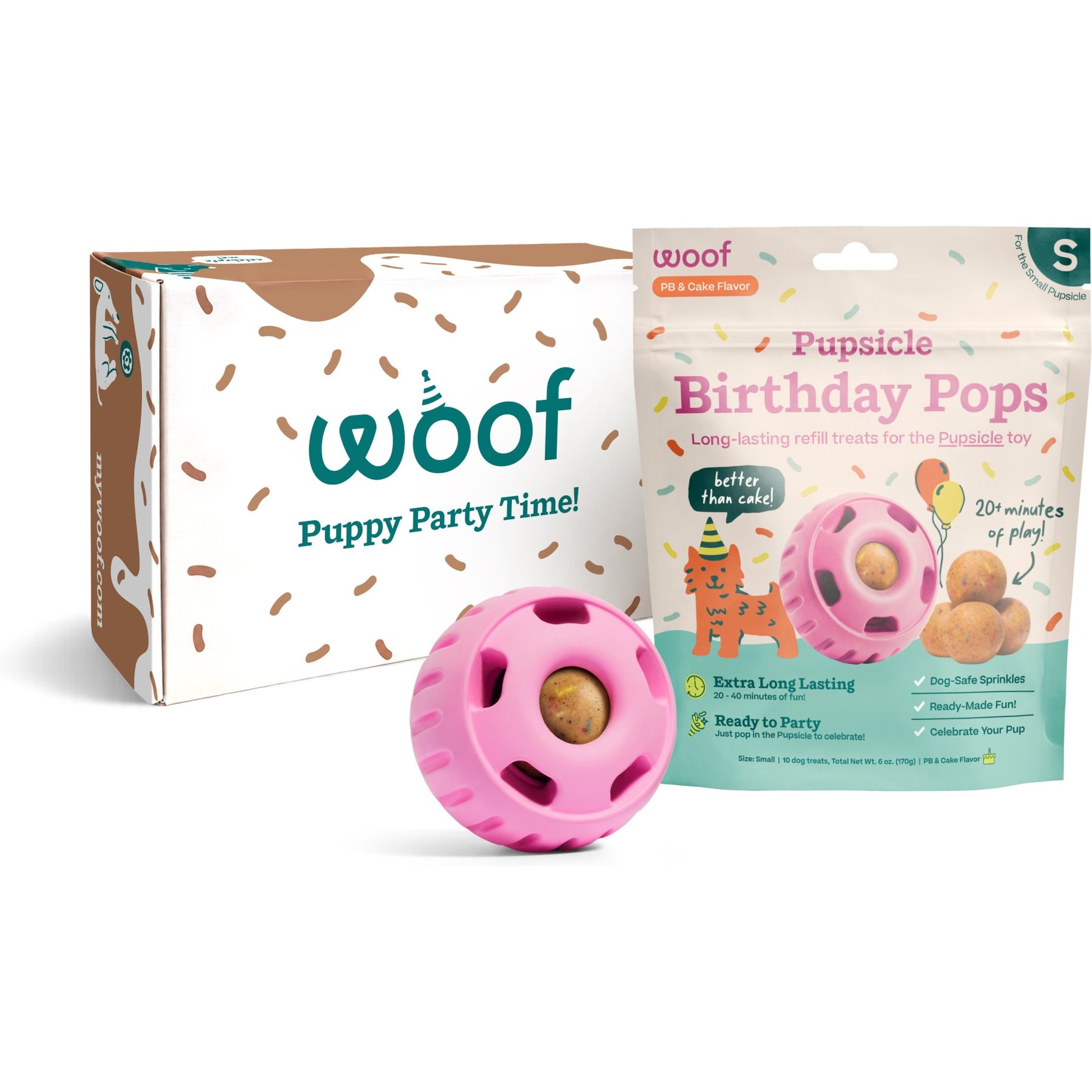 Woof Pupsicle Party Pack Party Pupsicle + Birthday Pops Bundle Balls Dog Toy, 2 count, Pink, Small