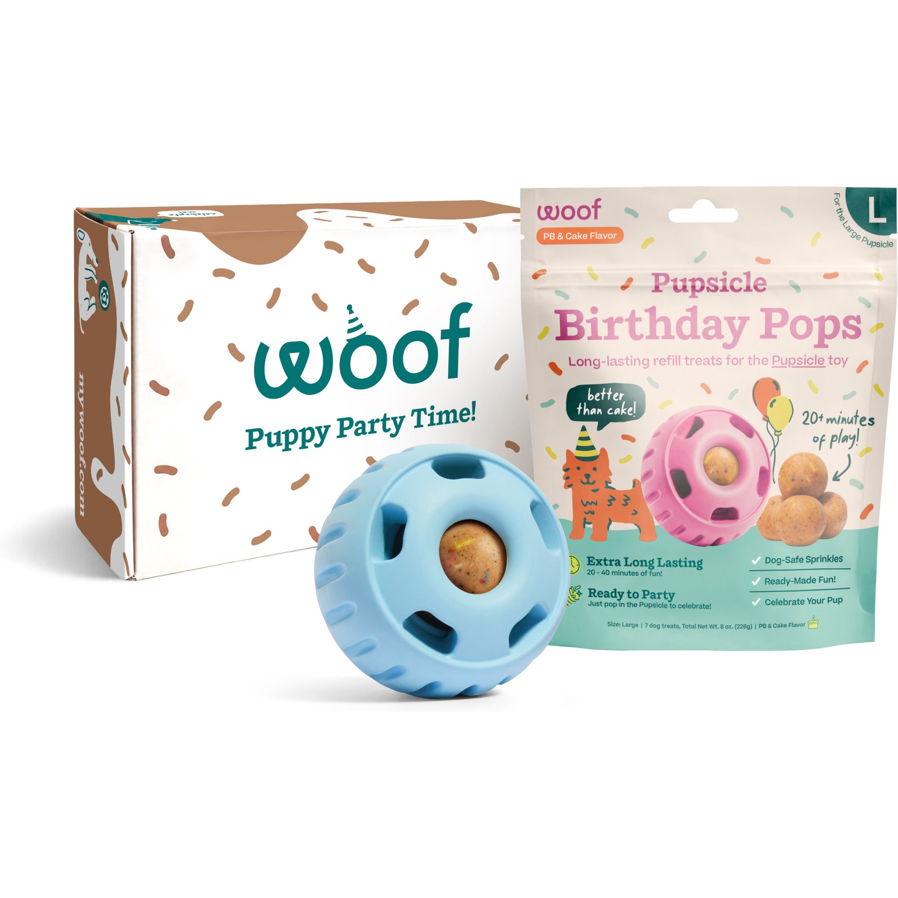 Woof Pupsicle Party Pack Buddy Pupsicle + Birthday Pops Bundle Balls Dog Toy, 2 count, Blue, Large