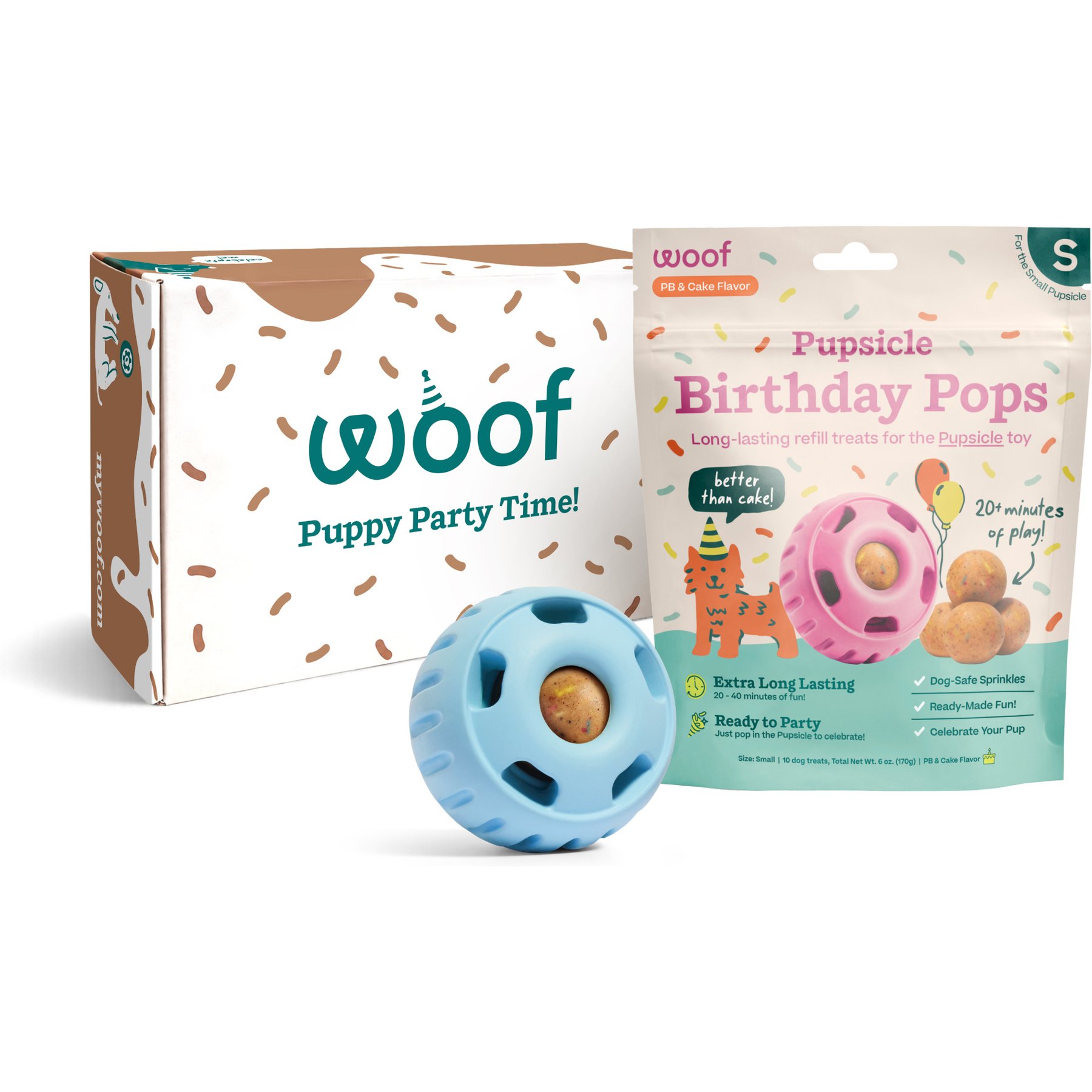 Woof Pupsicle Party Pack Buddy Pupsicle + Birthday Pops Bundle Balls Dog Toy, 2 count, Blue, Small