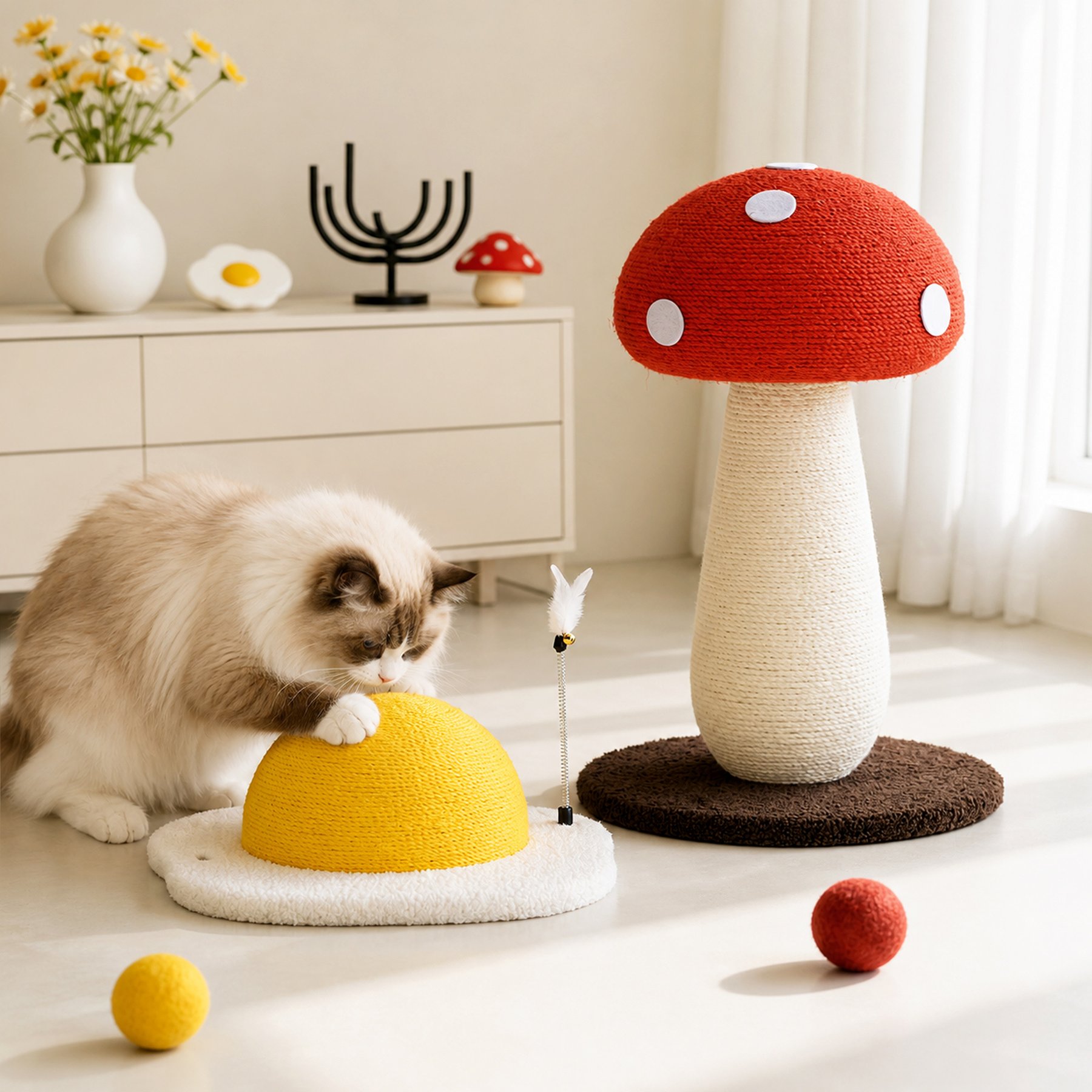 Happy & Polly Egg Scratcher & Mushroom Sisal Cat Scratcher Toy Set, 2 count, Large
