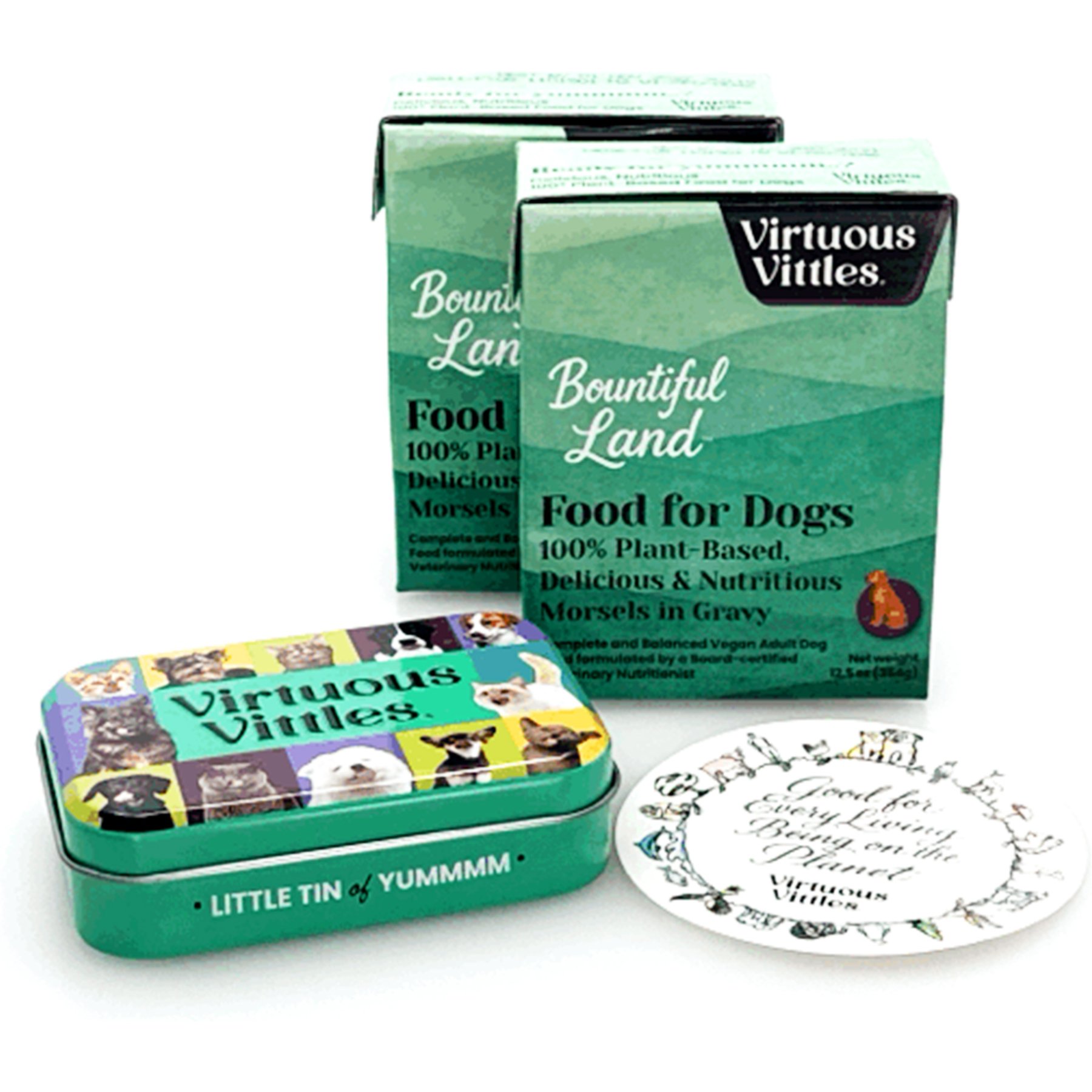 Virtuous Vittles Bountiful Land Sample Box Adult Plant Based Wet Dog Food Box, with Bonus Tin, 12.5-oz carton, 2 count