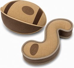 Pet Life 2-Piece Indoor/Outdoor Durable Nylon Plush Squeak & Fetch Ball Dog Toy Set, Khaki