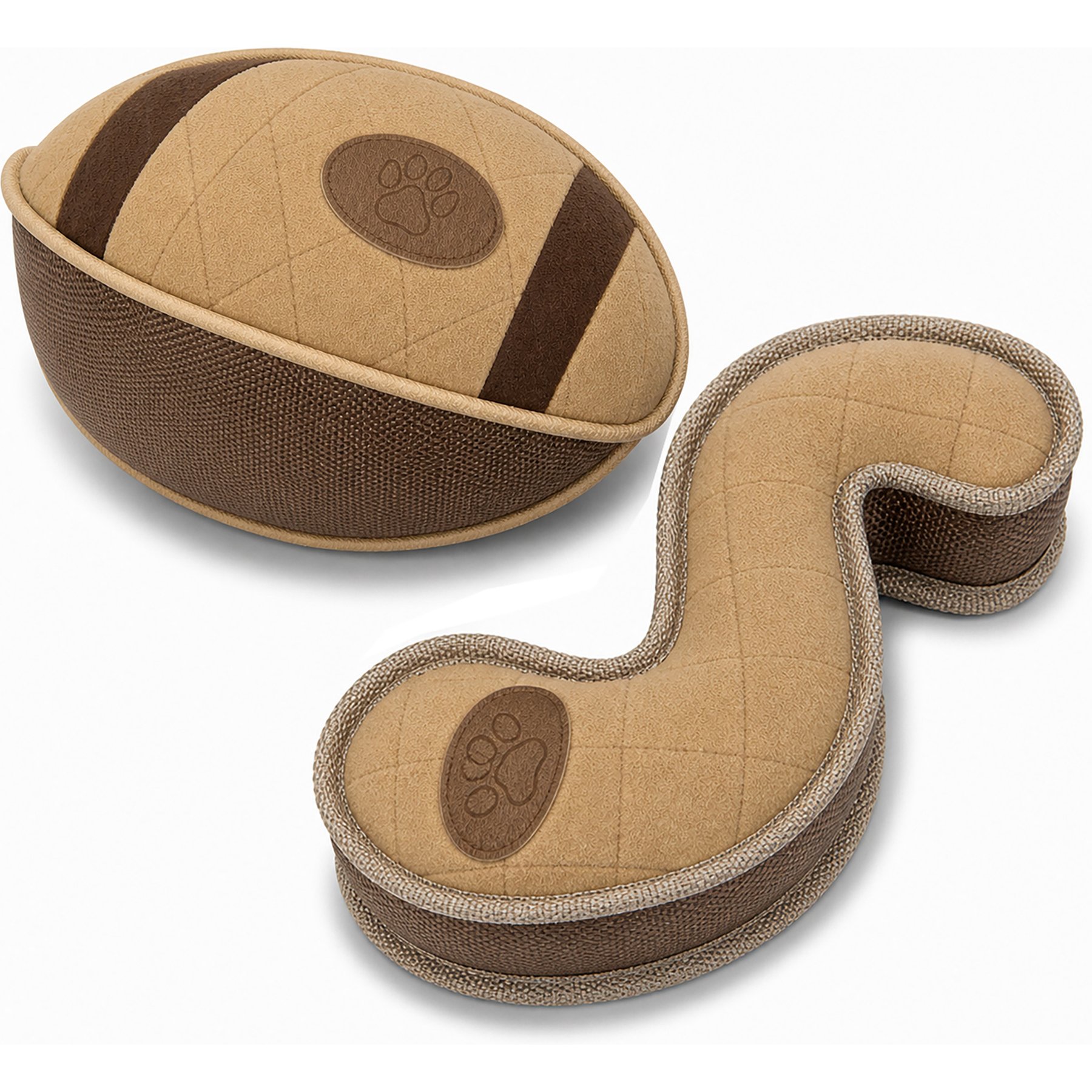 Pet Life 2-Piece Indoor/Outdoor Durable Nylon Plush Squeak & Fetch Ball Dog Toy Set, Khaki