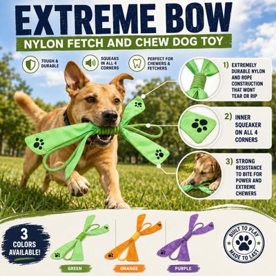 Show full view: Pet Life Extreme Bow Squeak Rope Tug Dog Toy, Green slide 2 of 4