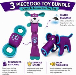 Pet Life 3-Piece Durable Nylon Plush Squeaking Bundle Dog Toy Set, Purple/Aqua slide 2 of 4