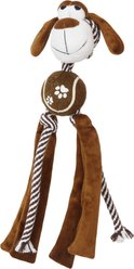 Pet Life Tennis Pawl Rope Squeaker & Crinkle Tennis Dog Toy, Brown