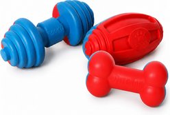 Pet Life 3-Piece Durable Water Floating & TPR Fetch Bundle Ball Dog Toy Set, Red/Blue