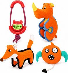 Pet Life 4-Piece Fetch Tug & Plush Squeaking Bundle Dog Toy Set, Orange