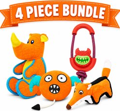 Pet Life 4-Piece Fetch Tug & Plush Squeaking Bundle Dog Toy Set, Orange slide 2 of 4