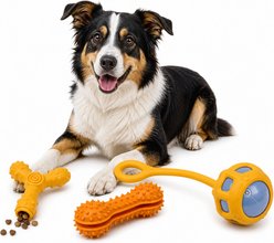 Pet Life 3-Piece Durable TPR Tug Squeak & Fetch Interactive Dog Toy Set, Orange