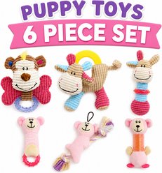 Pet Life 6-Piece Girl Puppy Starter Kit Plush Rope Teething & Crinkle Dog Toy Set, Pink slide 2 of 4