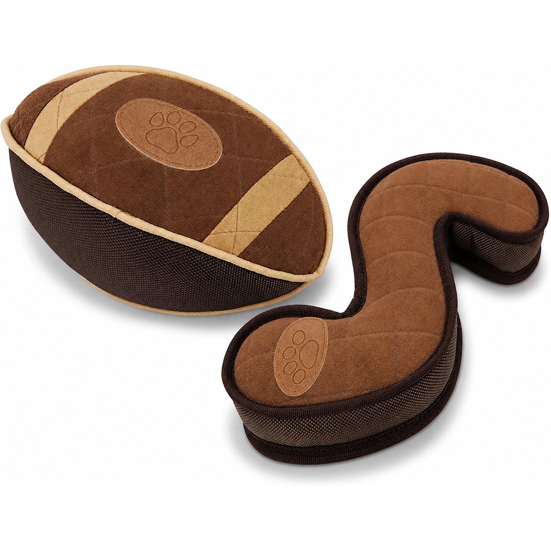 Pet Life 2-Piece Indoor/Outdoor Durable Nylon Plush Squeak & Fetch Ball Dog Toy Set, Dark Brown