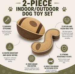 Pet Life 2-Piece Indoor/Outdoor Durable Nylon Plush Squeak & Fetch Ball Dog Toy Set, Khaki slide 2 of 2