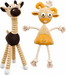 Pet Life 2-Piece Eco-Friendly Recyclable Jute Variety Pack Rope & Plush Dog Toy Set, Brown/Yellow