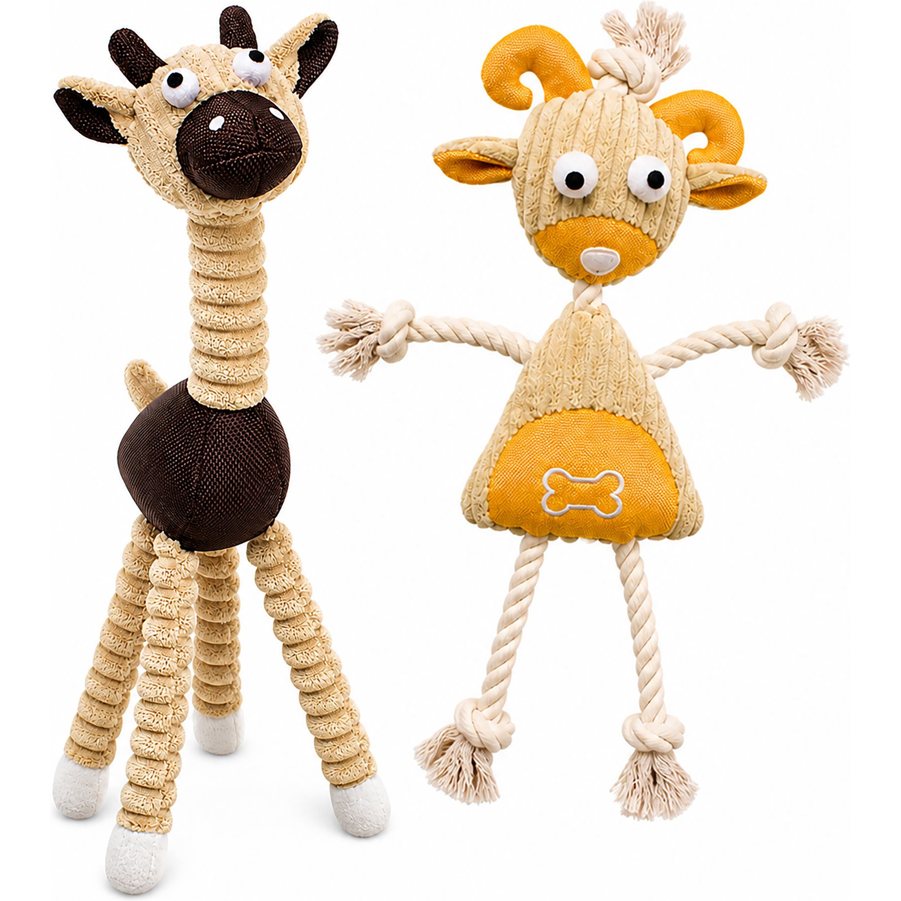 Pet Life 2-Piece Eco-Friendly Recyclable Jute Variety Pack Rope & Plush Dog Toy Set, Brown/Yellow