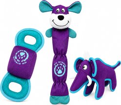 Pet Life 3-Piece Durable Nylon Plush Squeaking Bundle Dog Toy Set, Purple/Aqua