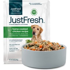 JustFoodForDogs JustFresh Human Grade Home-Cooked Chicken Recipe Fresh Dog Food, 12-oz pouch