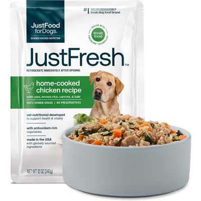 JustFoodForDogs JustFoodForDogs JustFresh Human Grade Home-Cooked Chicken Recipe Fresh Dog Food, 12-oz pouch, bundle of 14