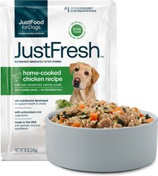 JustFoodForDogs JustFresh Human Grade Home-Cooked Chicken Recipe Fresh Dog Food, 12-oz pouch