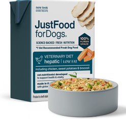 JustFoodForDogs Veterinary Diet PantryFresh Hepatic Support Low Fat Shelf-Stable Fresh Dog Food, 12.5-oz pouch, case of 12