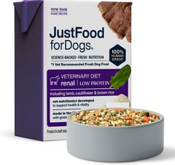 JustFoodForDogs Veterinary Diet PantryFresh Renal Support Low Protein Shelf-Stable Fresh Dog Food, 12.5-oz pouch, case of 12 slide 1 of 9