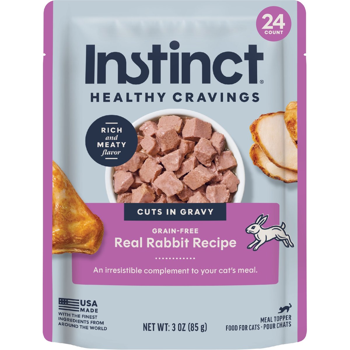 Instinct Healthy Cravings Real Rabbit Recipe in Savory Gravy Grain-Free Wet Cat Food Topper, 3-oz pouch, case of 24