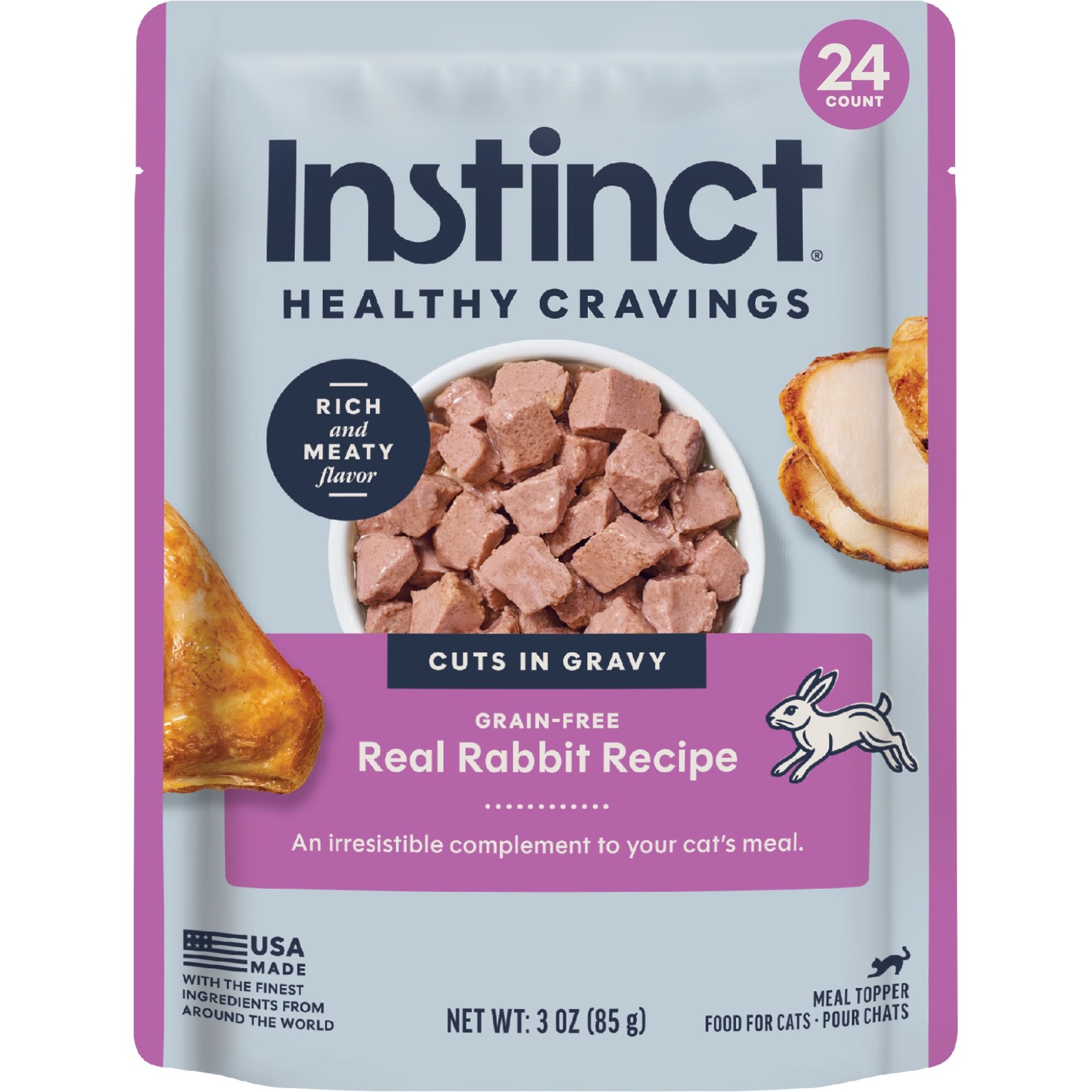 Instinct Healthy Cravings Real Rabbit Recipe in Savory Gravy Grain-Free Wet Cat Food Topper, 3-oz pouch, case of 24