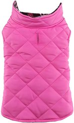 Doggie Design Reversible Fleece Lined Puffer Plaid Dog Coat, Pink Plaid, 3X-Large