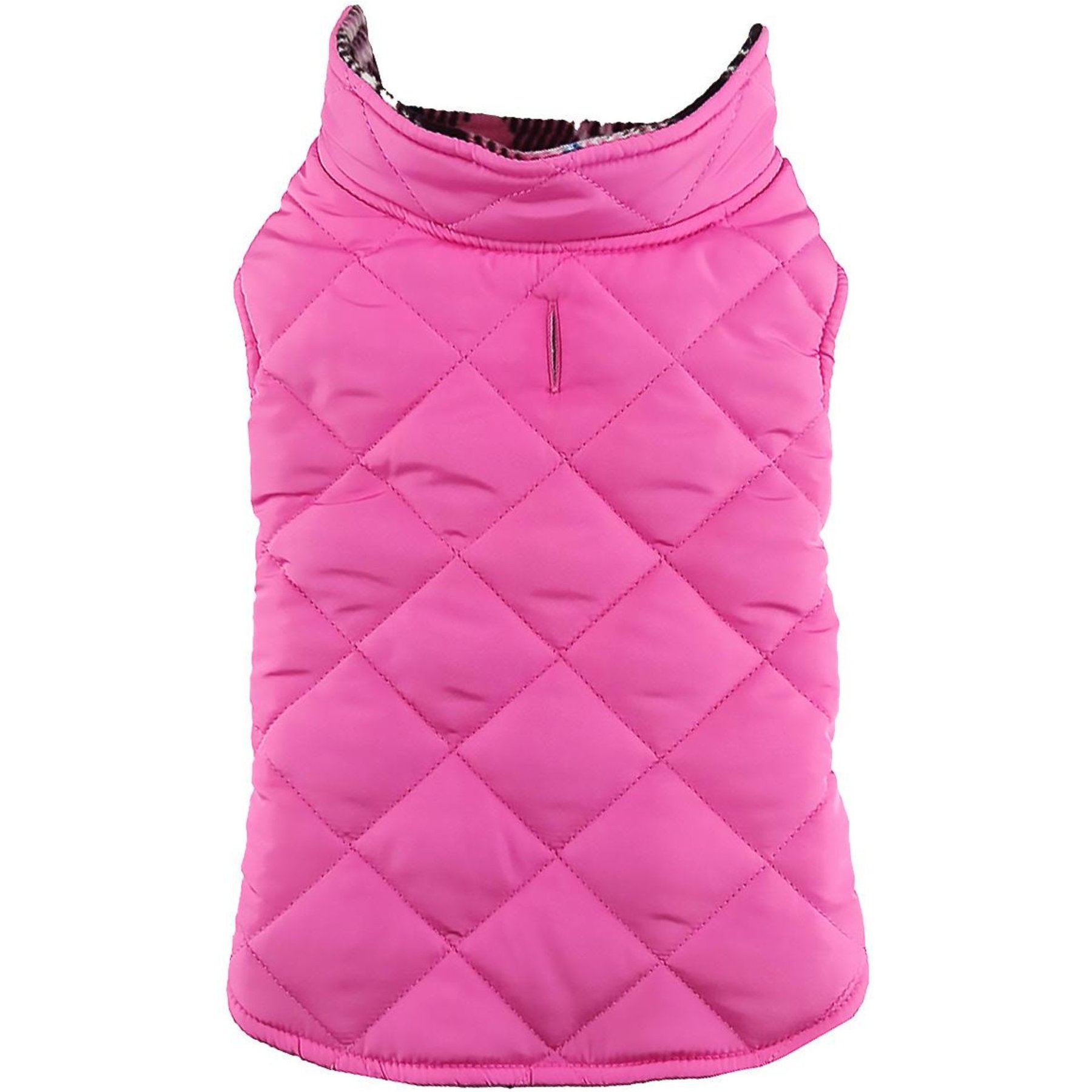 Doggie Design Reversible Fleece Lined Puffer Plaid Dog Coat, Pink Plaid, Medium