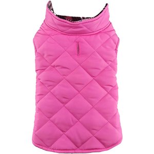 Doggie Design Reversible Fleece Lined Puffer Plaid Dog Coat, Pink Plaid, Small