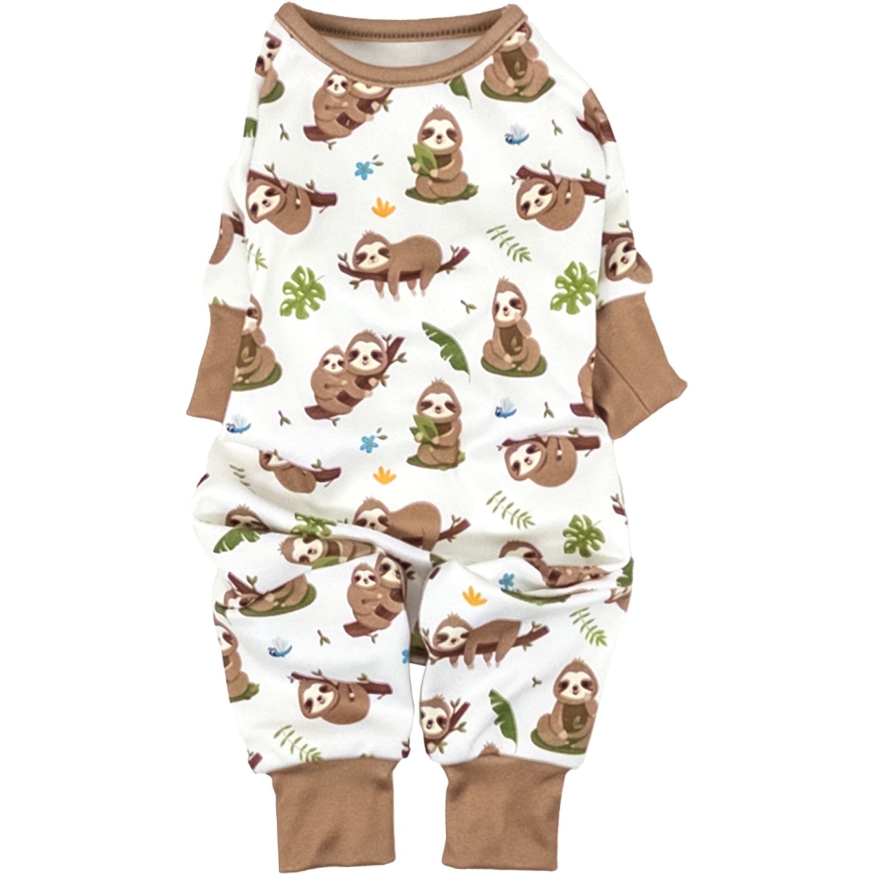 Doggie Design Soft Sloths Graphic Dog Pajamas, Brown, X-Small