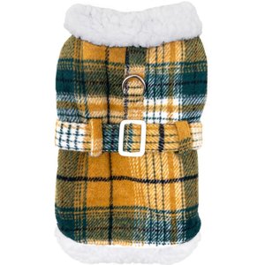 Doggie Design Sherpa-Lined Harness Dog Coat, Yellow Plaid, X-Small