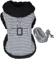Doggie Design Classic Houndstooth Geometric Dog Harness Coat with Leash, Black/White, Medium