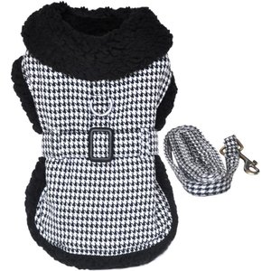Doggie Design Classic Houndstooth Geometric Dog Harness Coat with Leash, Black/White, X-Small
