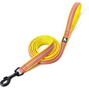 Chai's Choice Premium Outdoor Adventure Padded 3M Polyester Reflective Dog Leash, Blazing Yellow, 6.5-ft long,1-in wide