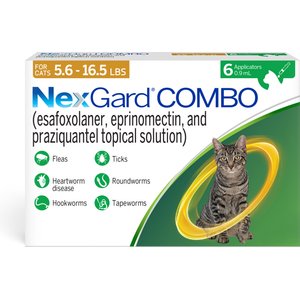 NexGard COMBO Topical for Cats, 5.6-16.5 lbs. (Yellow Box), 6 Doses (6-mos. supply)